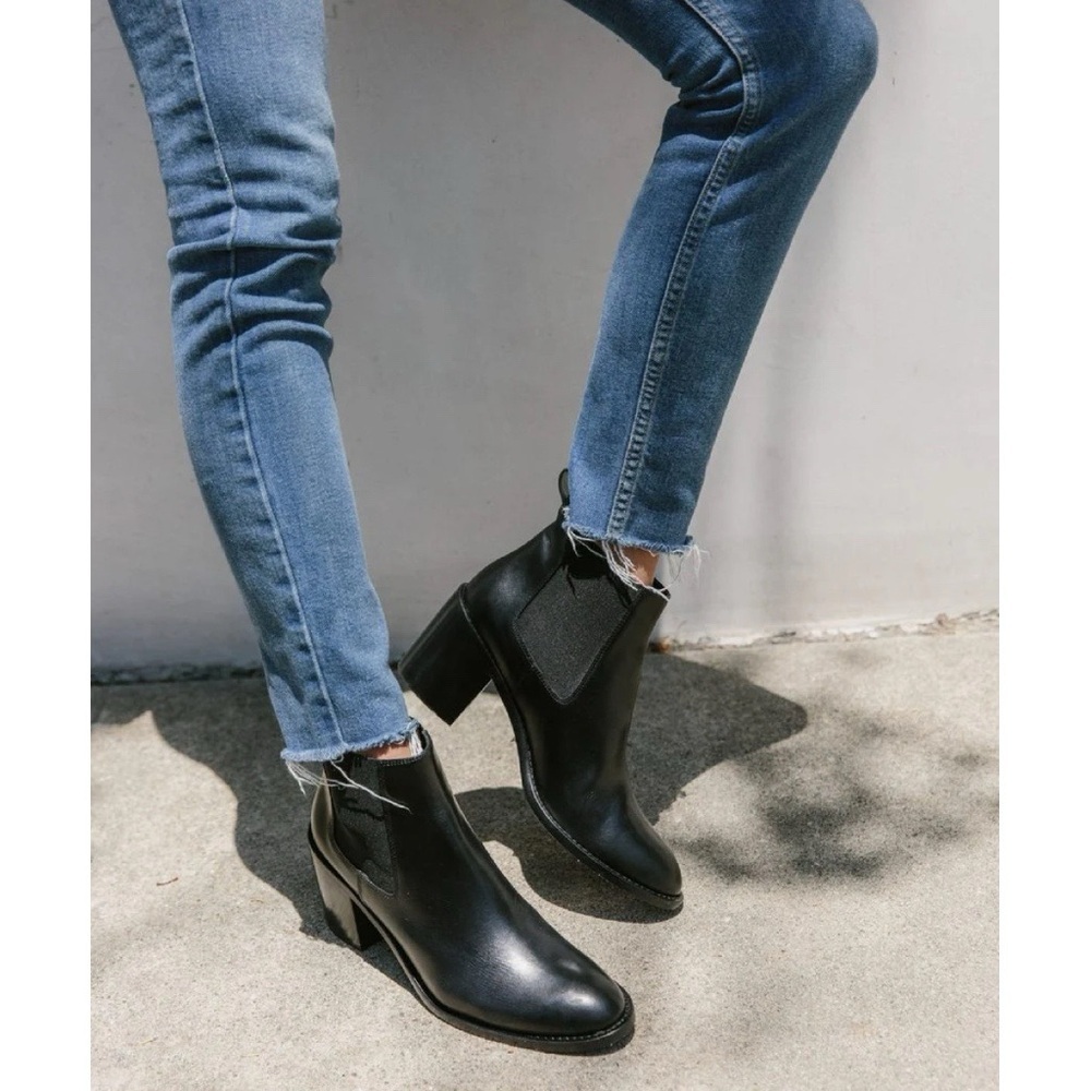 Jenni Kayne • Leather Heeled Chelsea boot ankle bootie black Nappa stacked 41 - Picture 4 of 13